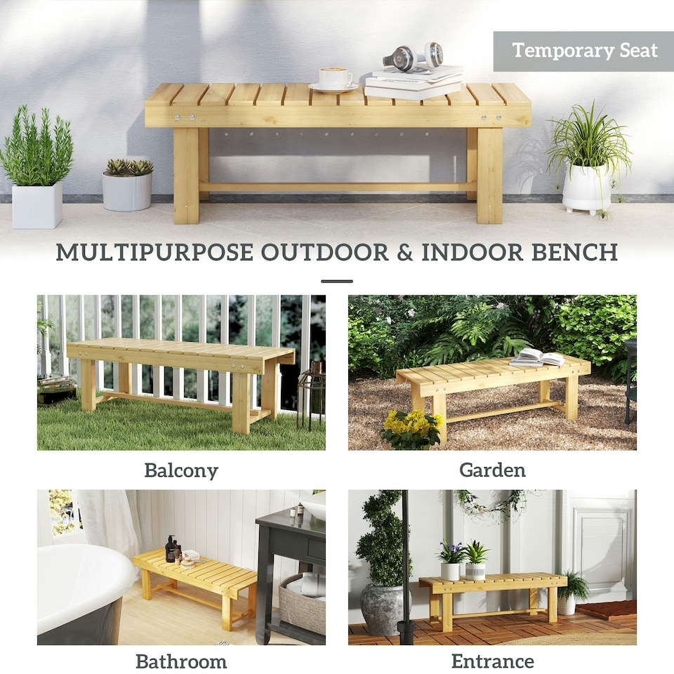 image 1 of Outsunny 1.1M Outdoor Garden Bench Patio Loveseat Fir Wood 2 Person