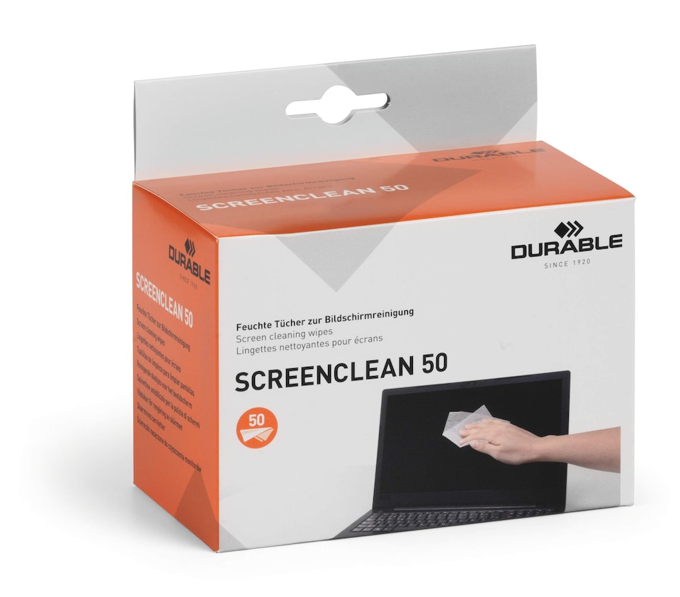 image 1 of Durable SCREENCLEAN Streak-Free Biodegradable Screen Cleaning Wipes | 50 Sachets