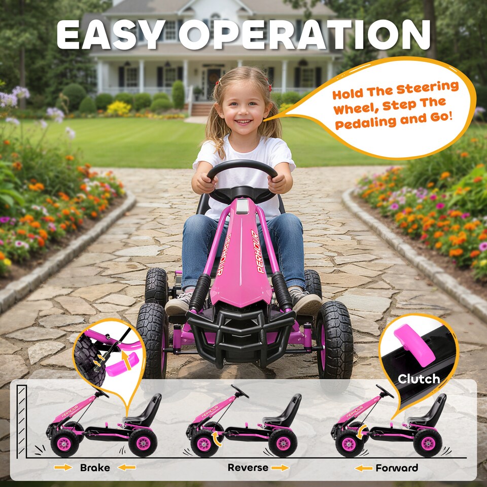 image 1 of AIYAPLAY Kids Pedal Go Kart with Adjustable Seat, EVA Tyres, Pink