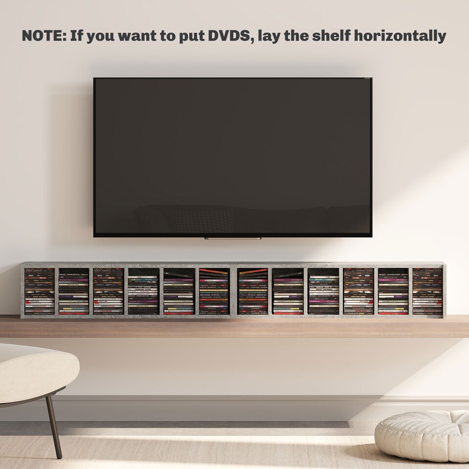 image 1 of HOMCOM 204 CD Media Display Shelf Unit Set of 2 Blu-Ray Tower Rack w  Adjustable Shelves Bookcase Storage Organiser, Cement Grey