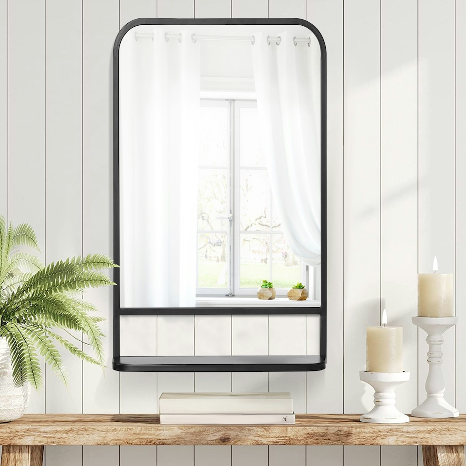 image 1 of HOMCOM Rectangle Wall Mirror with Shelf 86 x 53 cm, for Living Room, Bedroom