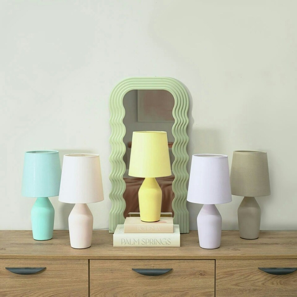 image 1 of ValueLights Arlo Grey Ceramic Table Lamp with Grey Shade with LED Bulb