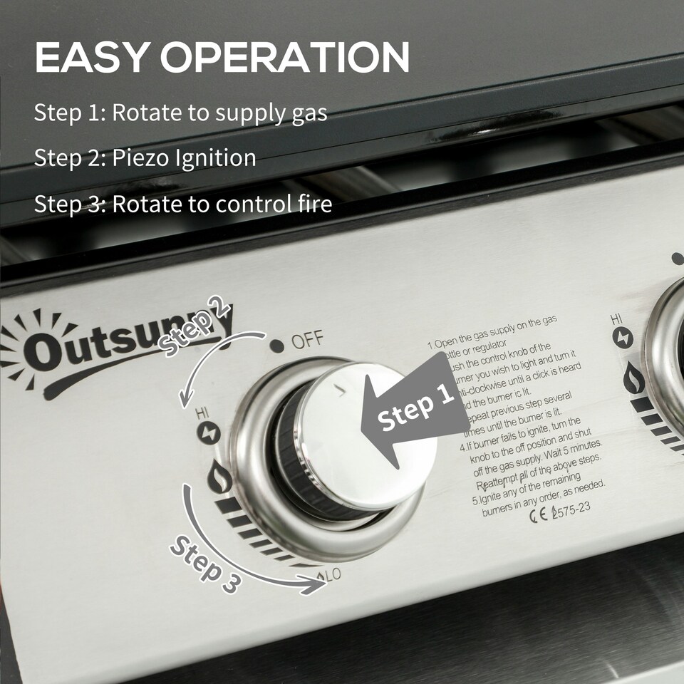 image 1 of Outsunny Portable Gas Plancha BBQ Grill with 3 Burners, Non-Stick Griddle, Lid