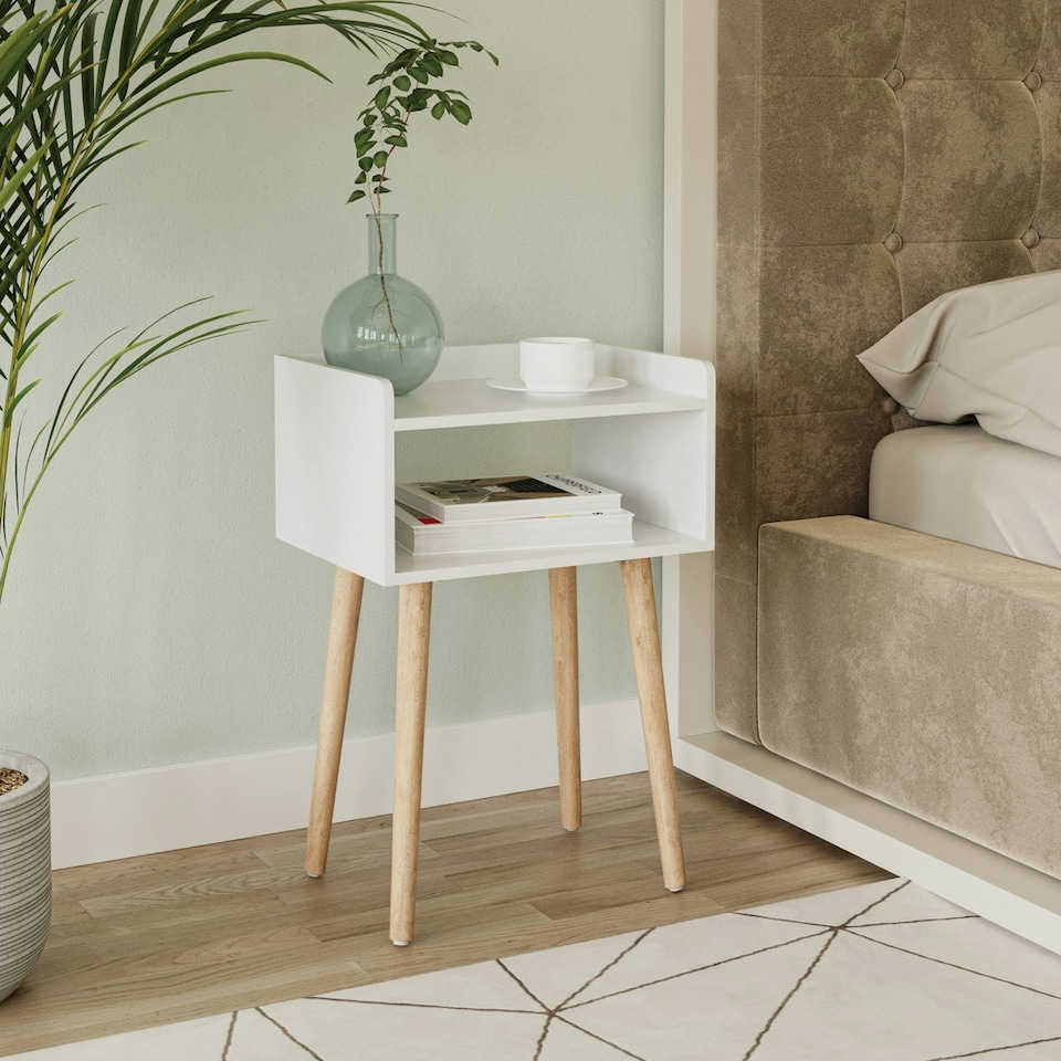 image 1 of Scandi Storage Side Table with Pine Legs White | Unit Colour: White