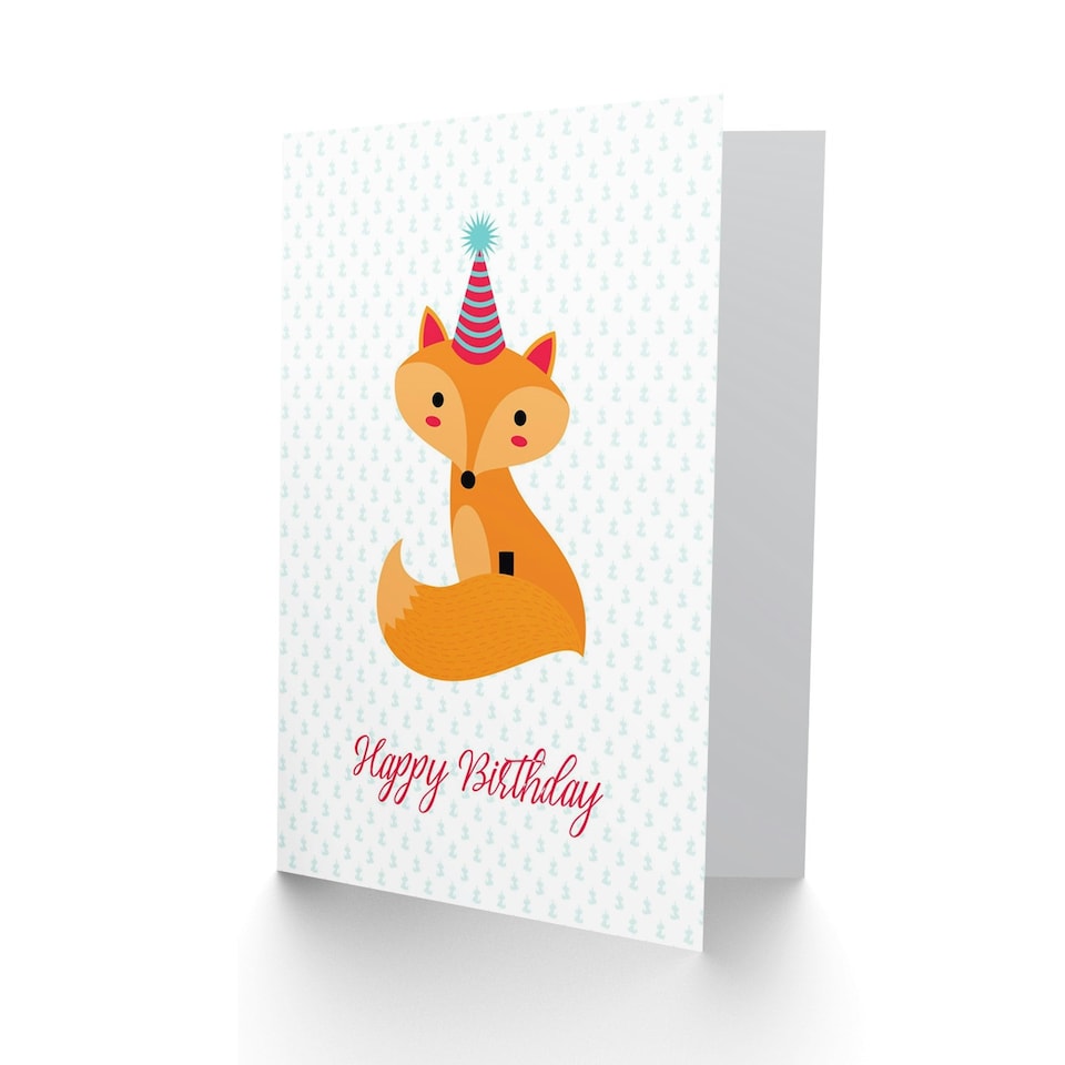 image 1 of Cute Fox With Party Hat Kids Birthday Greeting Card