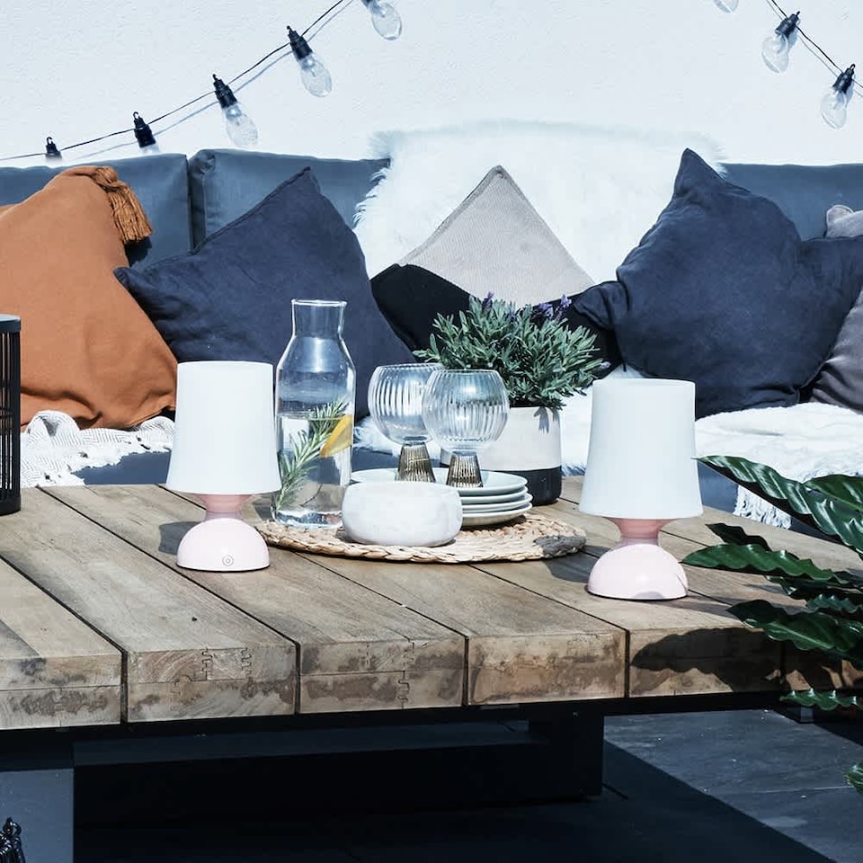 image 1 of ValueLights Colmar Pair of Outdoor Table Lamp | Pink