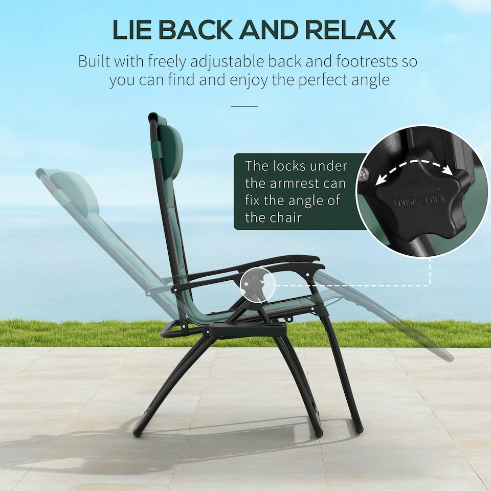 image 1 of Outsunny Zero Gravity Lounger Folding Recliner Chair w/ Cup Holder Green