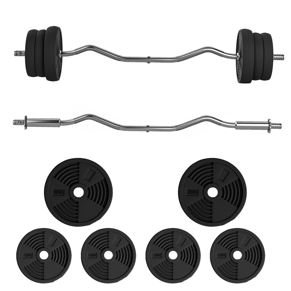 image 1 of SPORTNOW 25kg Adjustable Barbell Weights Set for Home Gym Strength Training | Black | Standard