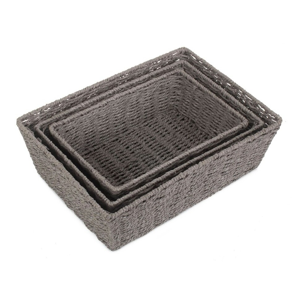 image 1 of Set of 3 Grey Paper Rope Serving Tray Brown | Brown