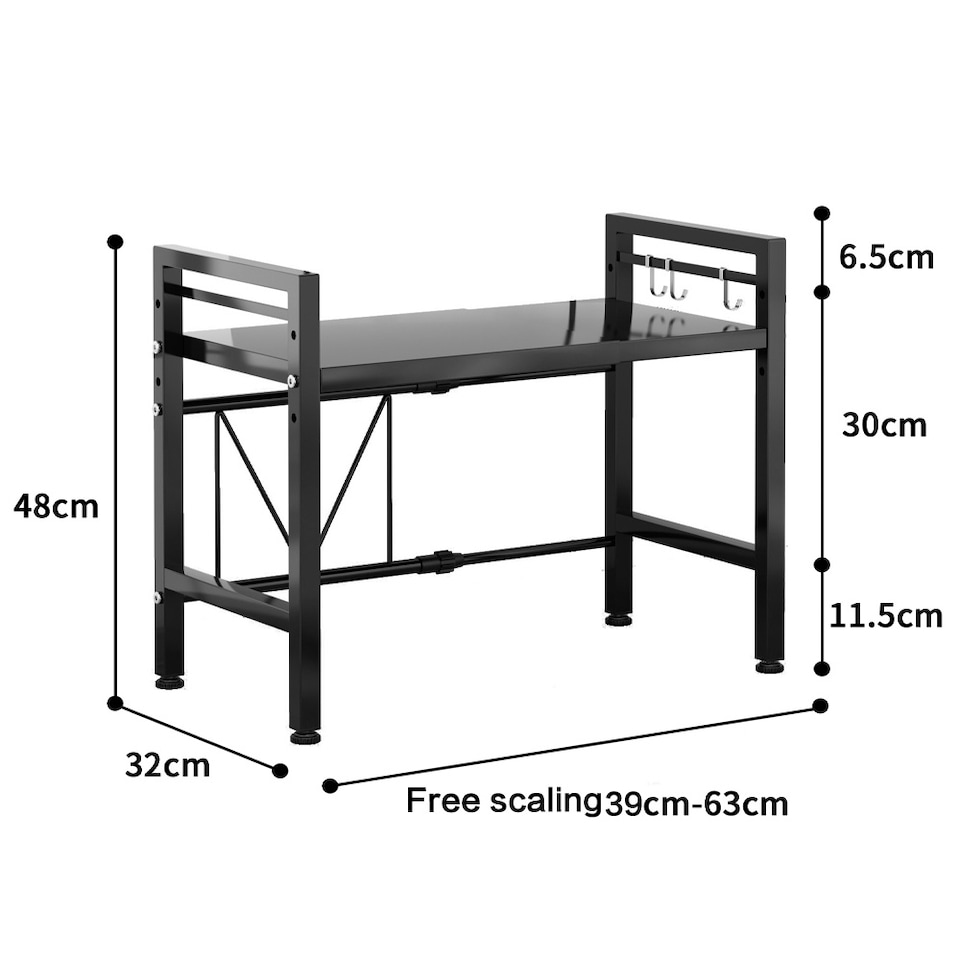image 1 of Living and Home 2 Tier Expandable Microwave Oven Rack | Black | 2 Tier