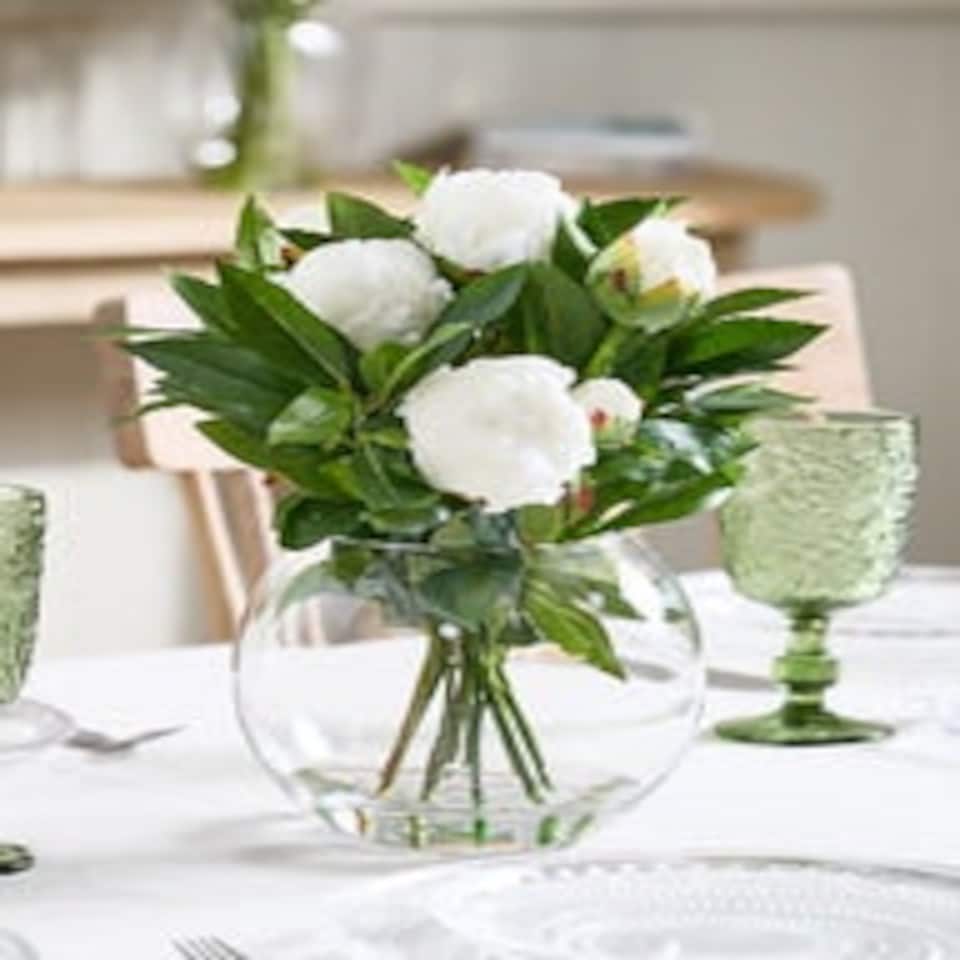 image 1 of White Peonies in Globe Vase