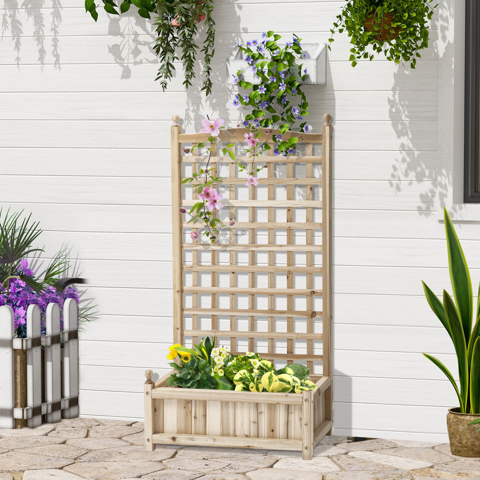 thumbnail image 2 of Wood Planter Raised Bed With Trellis – 30" Or 45" High – Carbonized Brown – For Garden Patio 2 of 5