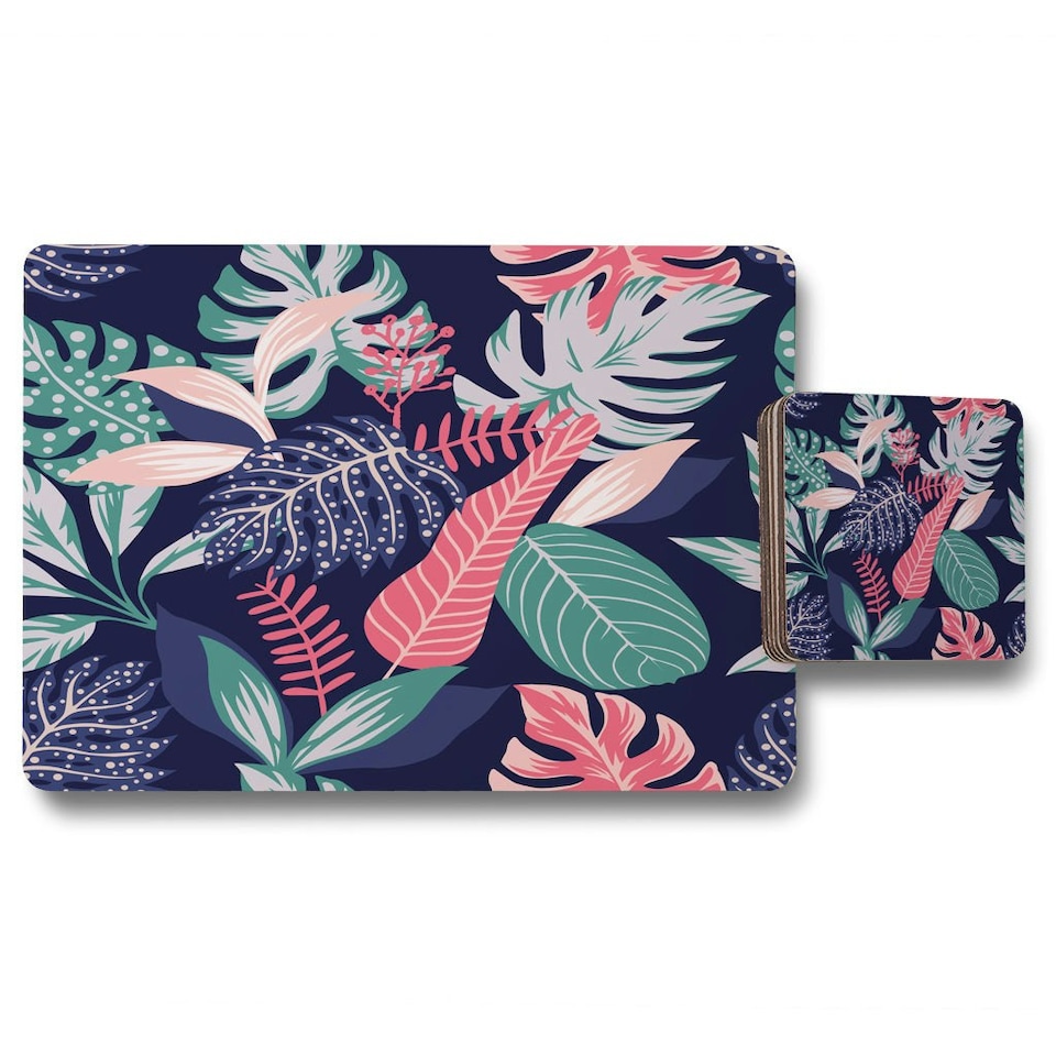 Tropical Plant Leaves (Placemat & Coaster Set)
