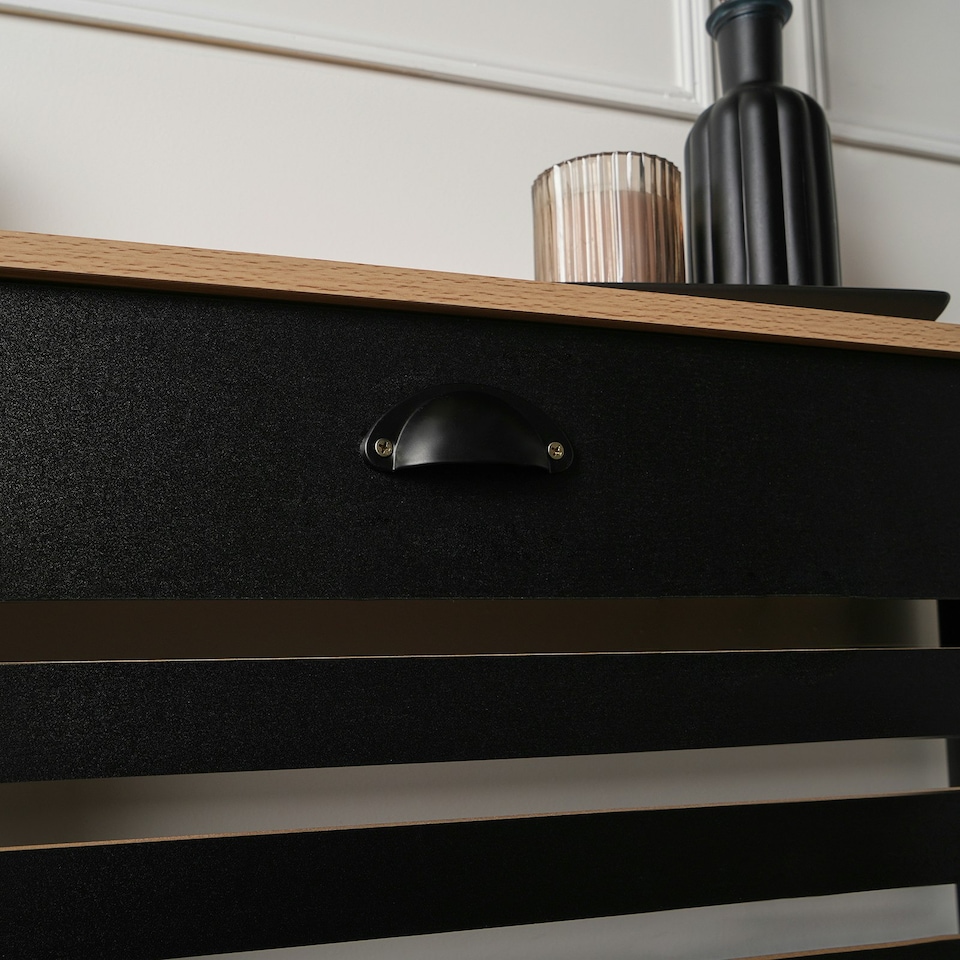 image 1 of OHS Horizontal Slatted MDF Modern Grill Shelf Cabinet Radiator Cover, Medium - Black