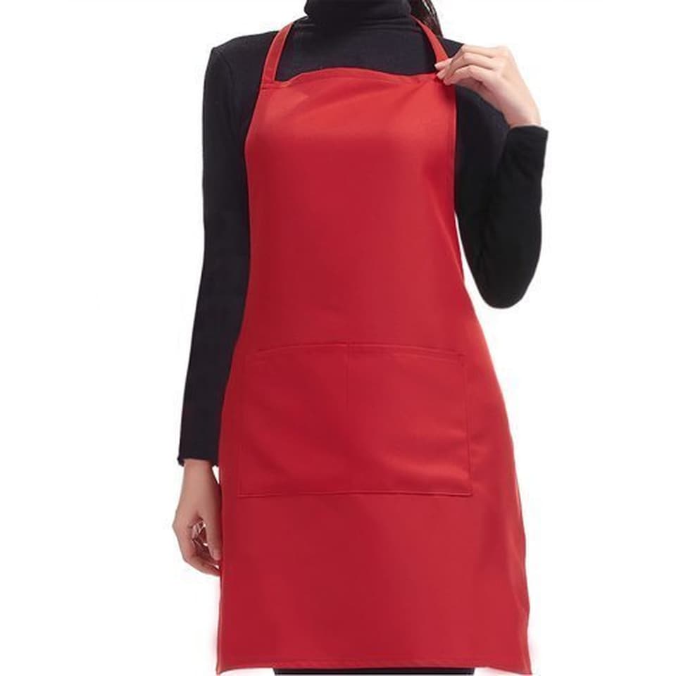 Plain Coloured Kitchen Apron with Front Pocket Adult Polyester Cooking Chef Butcher Baking Craft DIY Apron with Waist Ties & Neck Strap