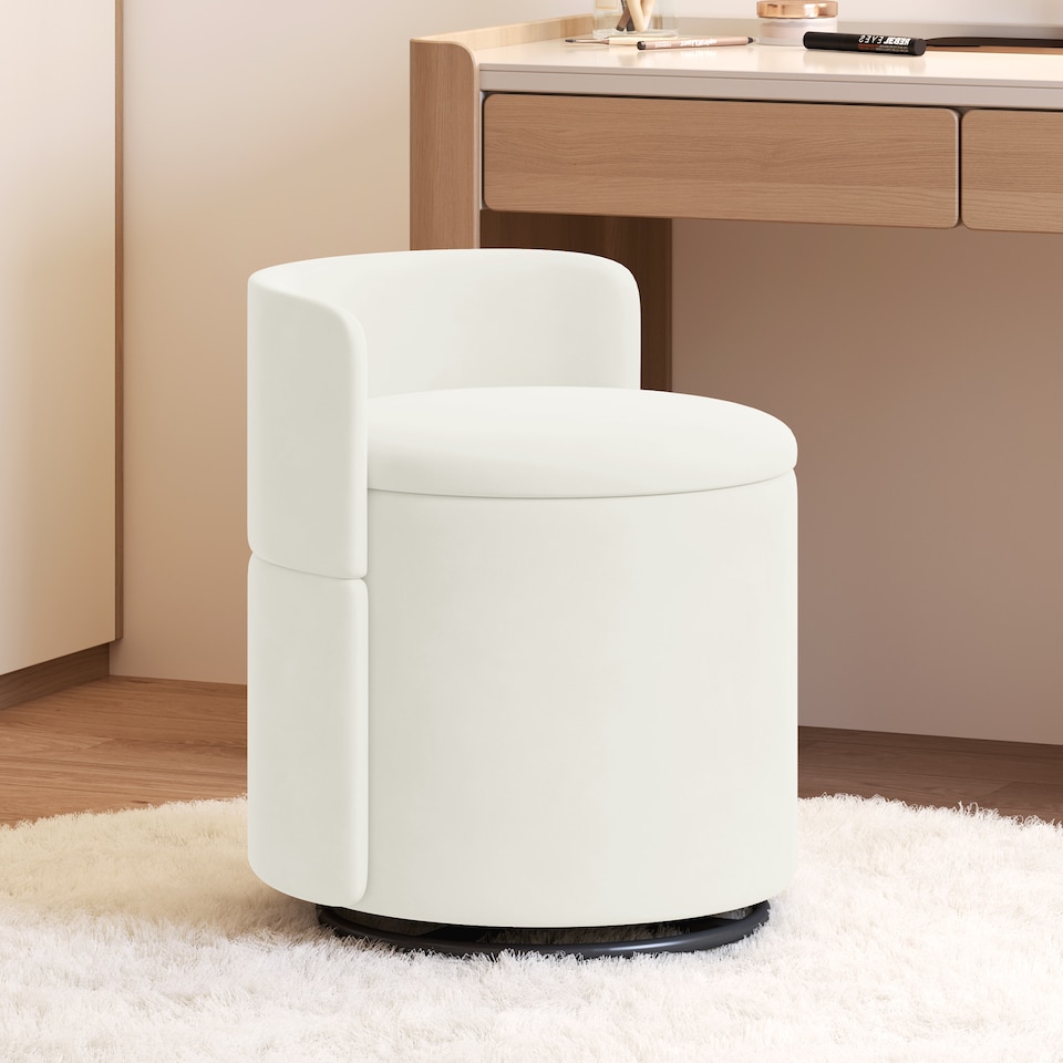image 1 of Yaheetech Velvet Storage Ottoman Chair, 360° Swivel Tub Chair with Hidden Storage, Lift-Off Lid, Upholstered Backrest, 40L Capacity, 45.8cm H, White