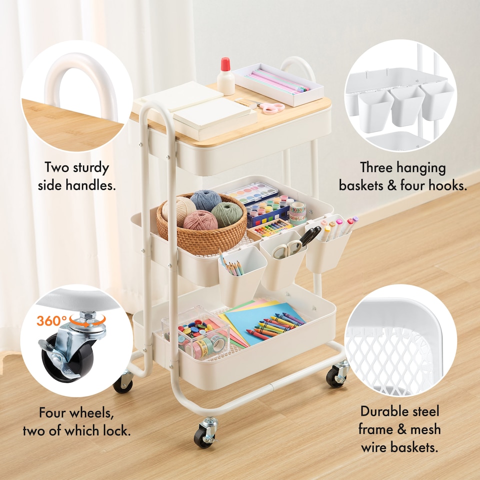 image 1 of Vonhaus Storage Trolley 3 Tier Bathroom & Kitchen Storage