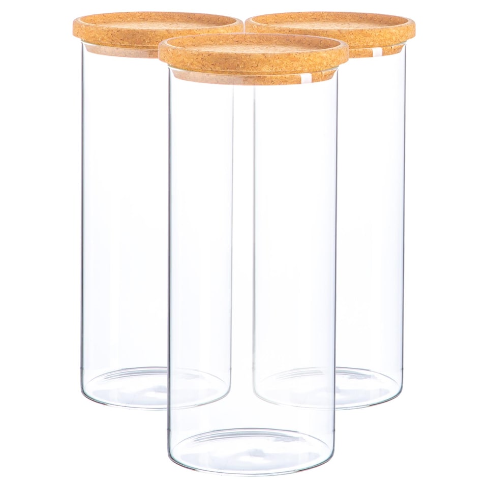 image 1 of Argon Tableware Glass Storage Jars with Cork Lids - 1.5 Litre - Pack of 3