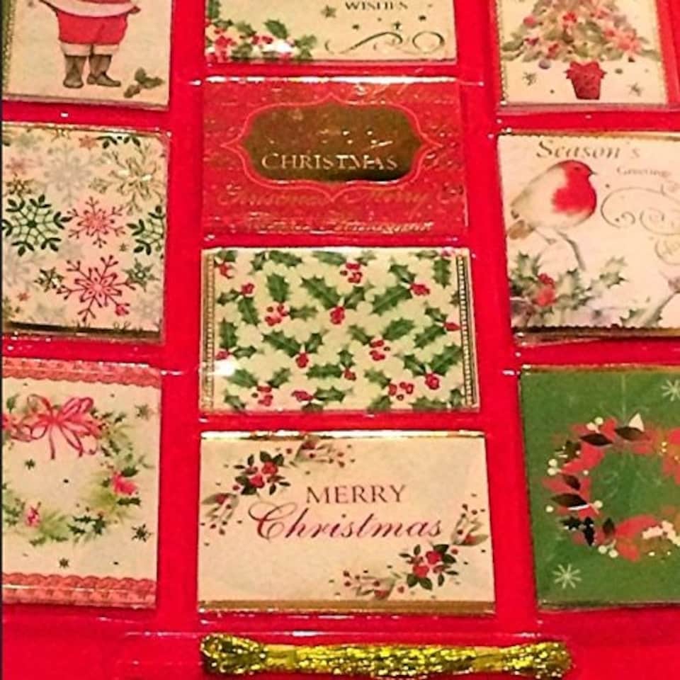 image 1 of Pack Of 50 Foiled Traditional Christmas Gift Tags: 10 Different Designs And Gold Metallic Thread