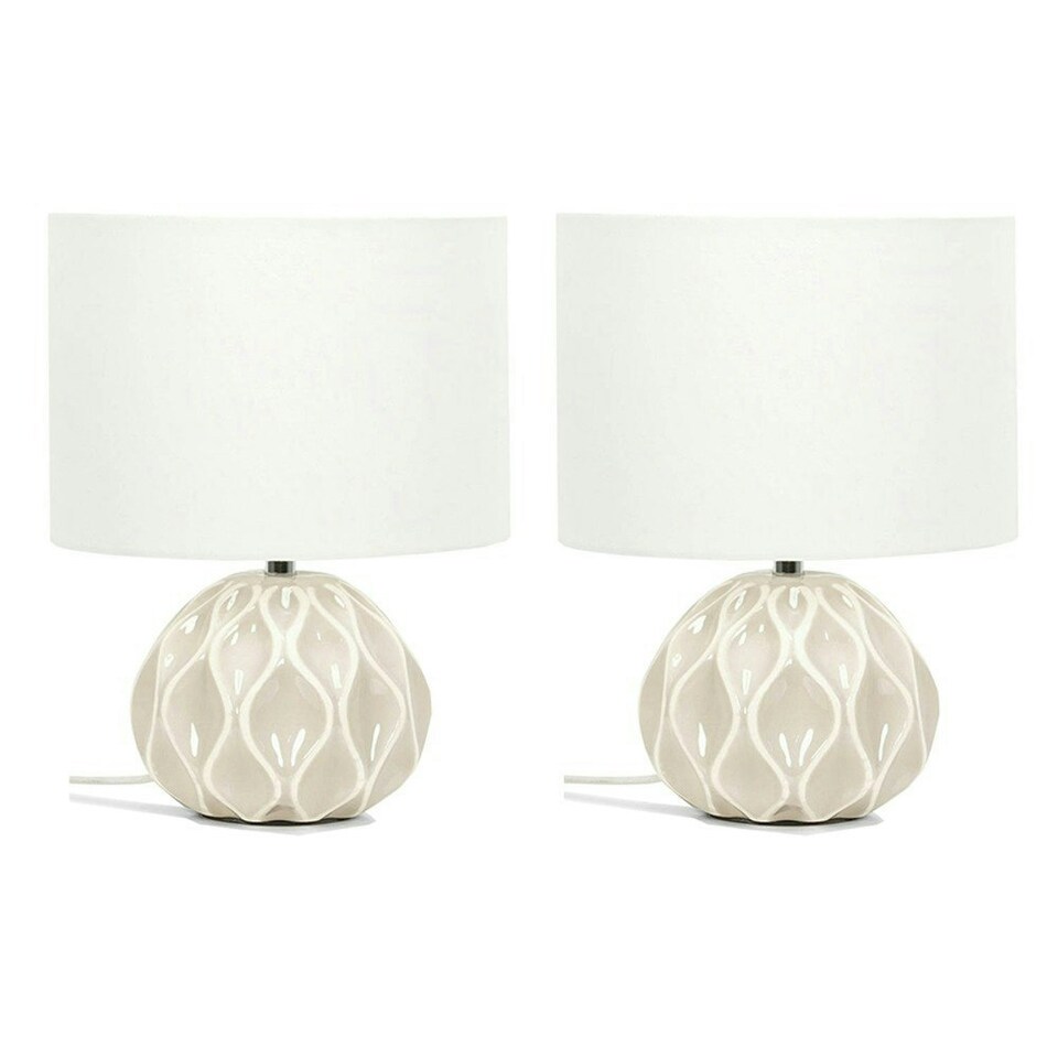 image 1 of ValueLights Luca Pair of Natural Textured Ceramic Table Lamps with a Cream Fabric Lampshade Bedside Light - Bulbs Included Cream