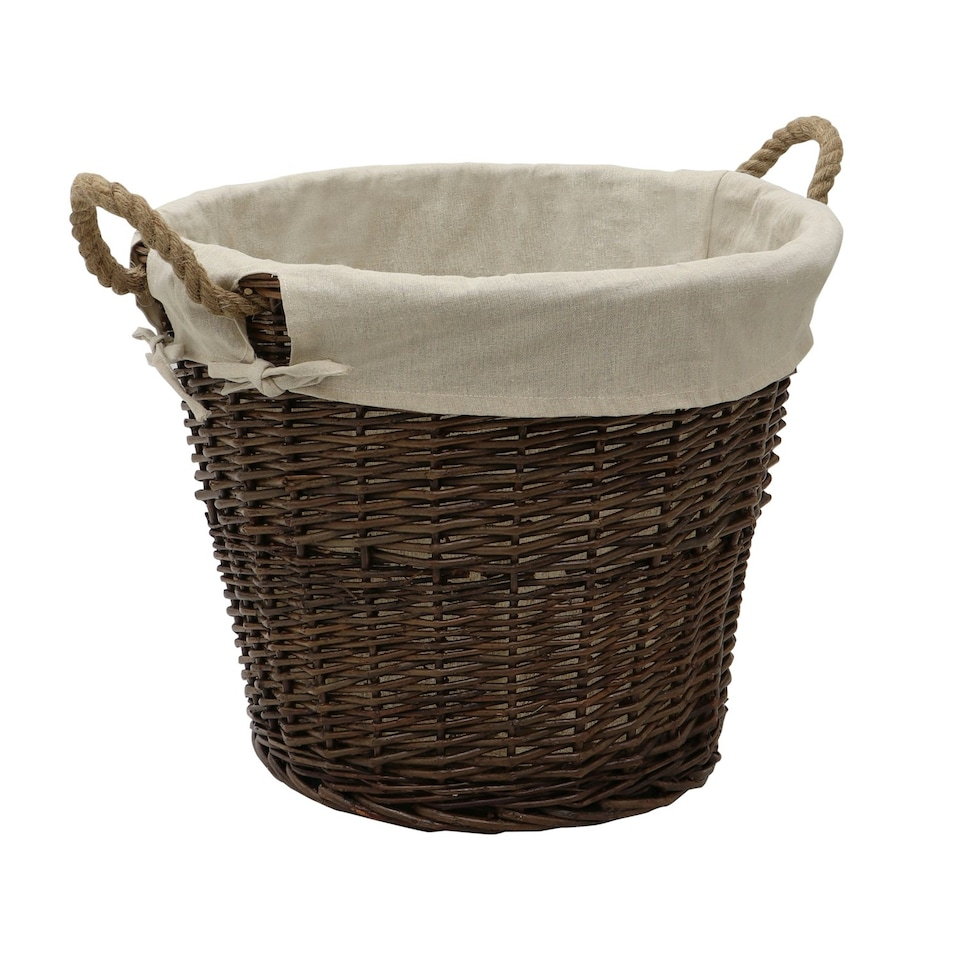 image 1 of JVL Willow Wicker Log Storage Basket with Rope Handles and Lining 50x40cm, Brown Brown