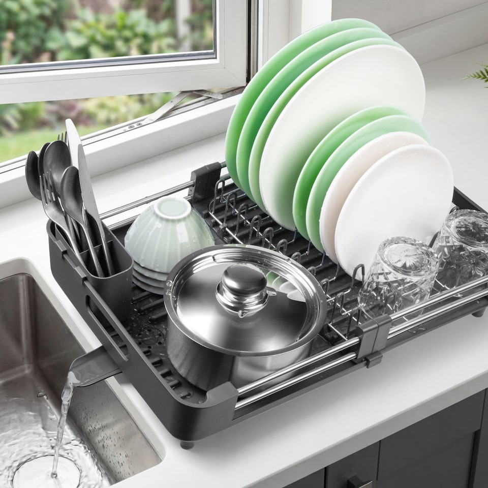 image 1 of Vonshef Dish Drainer Rack, Extendable Kitchen Draining Board