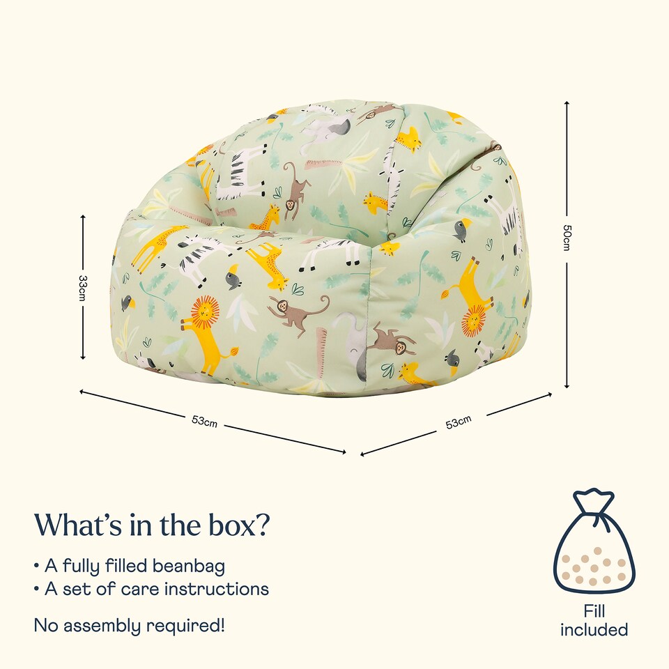 image 1 of Kids Safari Bean Bag Chair Green Childrens Bean Bags | Green | Green | 1