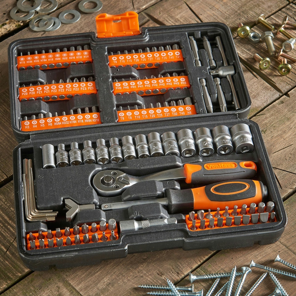 image 1 of VonHaus 130pc Socket and Bit Set with 72 Teeth Ratchet Handle