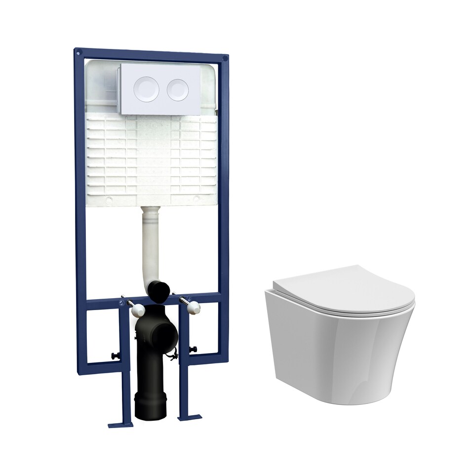 image 1 of Balterley Baswich Contemporary Round Wall Hung Toilet Pan and Seat with Concealed Cistern and Flush Plate with Round Buttons - White