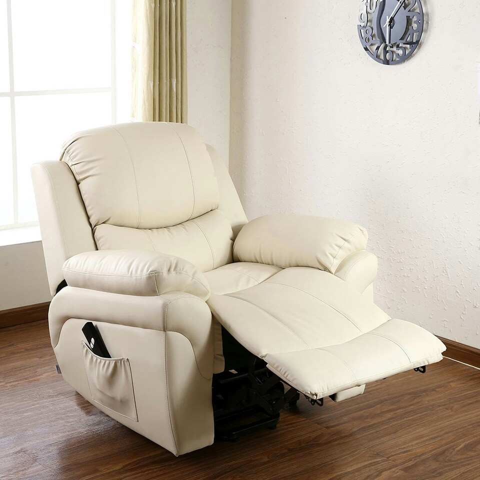 image 1 of Madison Single Motor Electric Rise Recliner Bonded Leather Lift Chair (Cream)