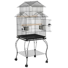 Yaheetech 140 cm Tall Triple Roof Rolling Bird Cage with Detachable Stand Black