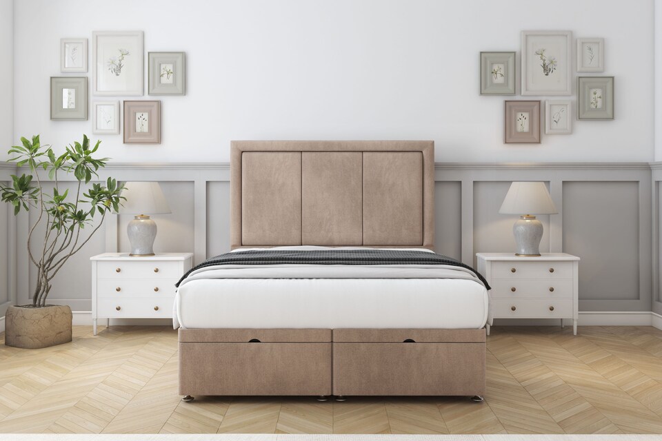 image 1 of Sloomy Lancaster Mink Naples Ottoman Bed With Mattress With 54" Floor Standing Headboard 3' Single