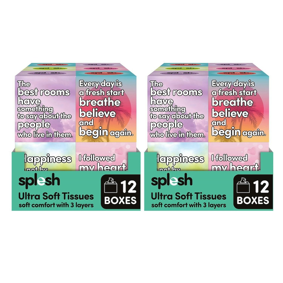 image 1 of Splesh 3-Ply Facial Tissues Ultra Soft 24 Cube Boxes (1344 Total) Bulk Pack