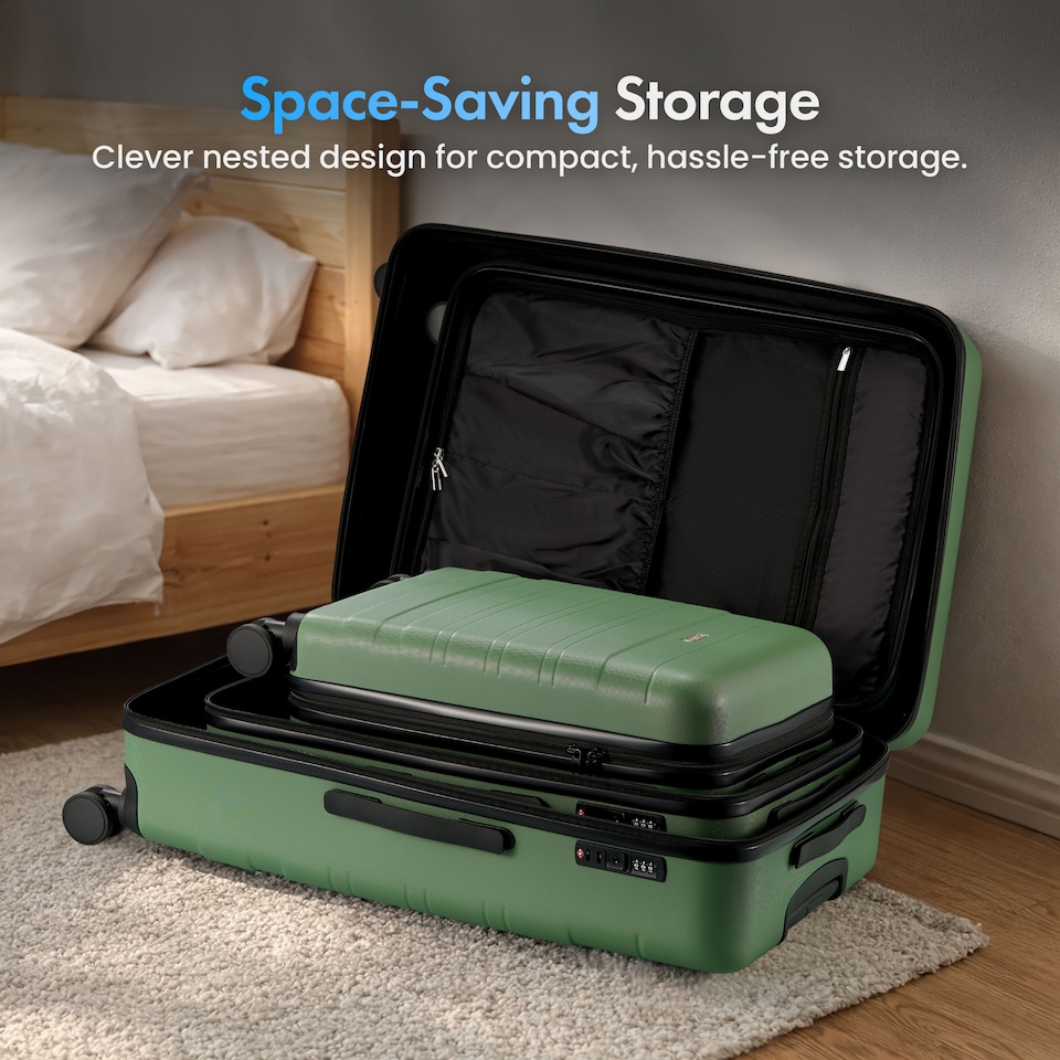 image 1 of Vonhaus Hard Shell Suitcase Set 3 Piece with TSA Lock | Green | Green