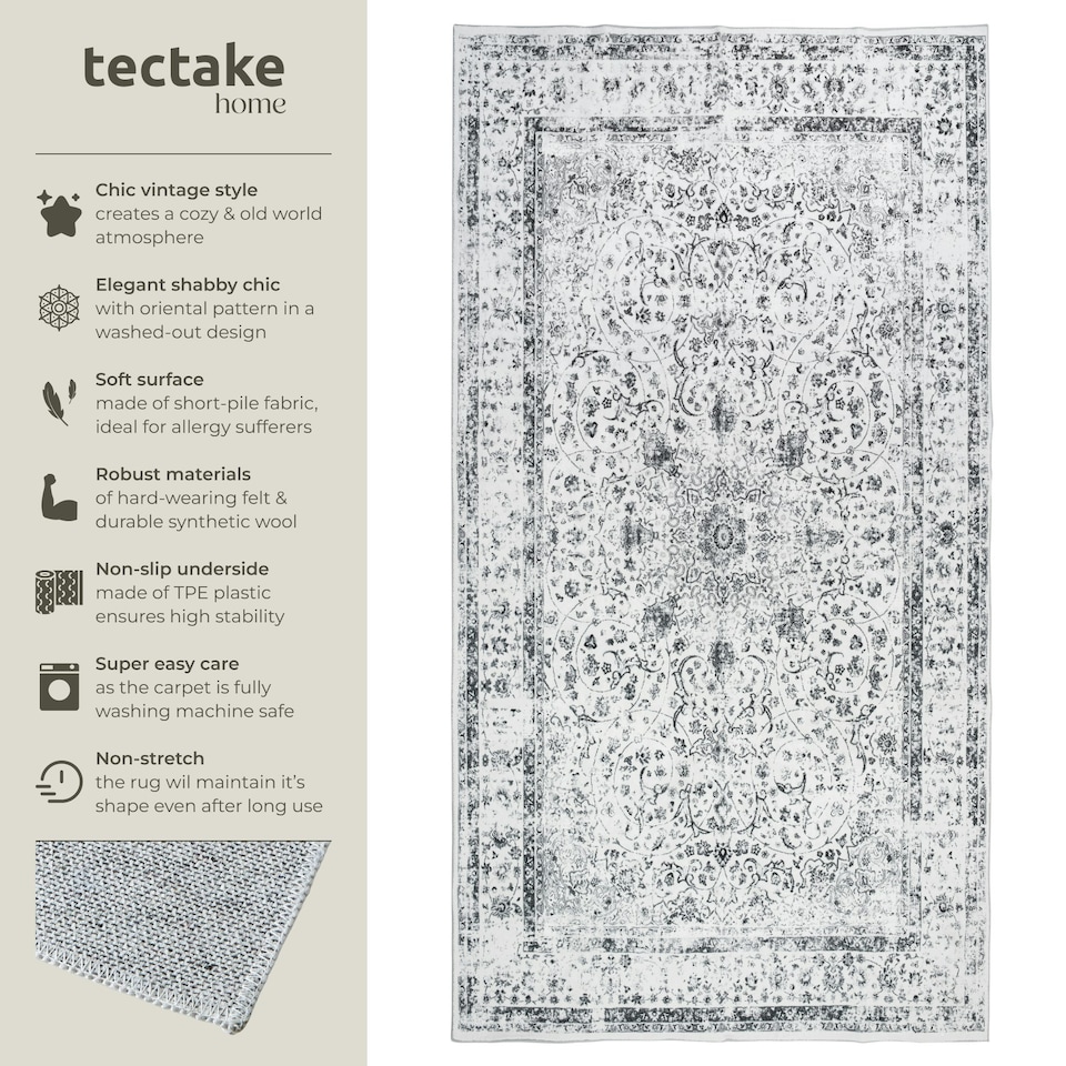 image 1 of Washable Rug Aliya - different sizes, oriental pattern, non-slip underside, non-allergenic short pile Grey | 150 x 80 cm