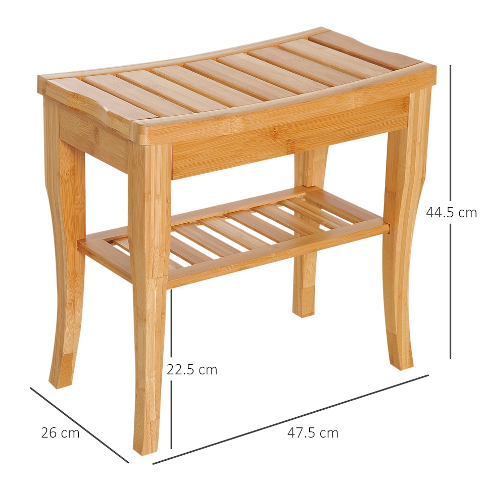 image 1 of HOMCOM 45 cm 2-Tier Slatted Shower Bench Storage Seat w/ 4 Legs Safe Bathroom