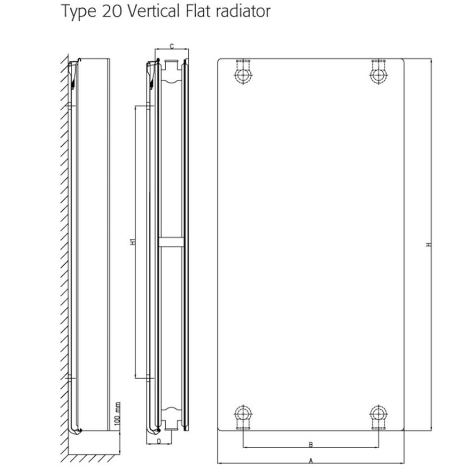 image 1 of 1800mm (H) x 600mm (W) - White Vertical Flat - Type 20 - Radiator (Madrid) - Double Panel - (1.8m x 0.6m) - Depth 72.5mm