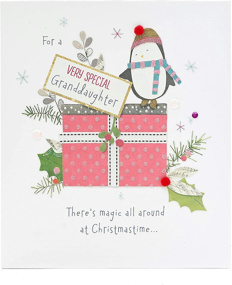 image 1 of Granddaughter Penguins Hand Finished Christmas Card
