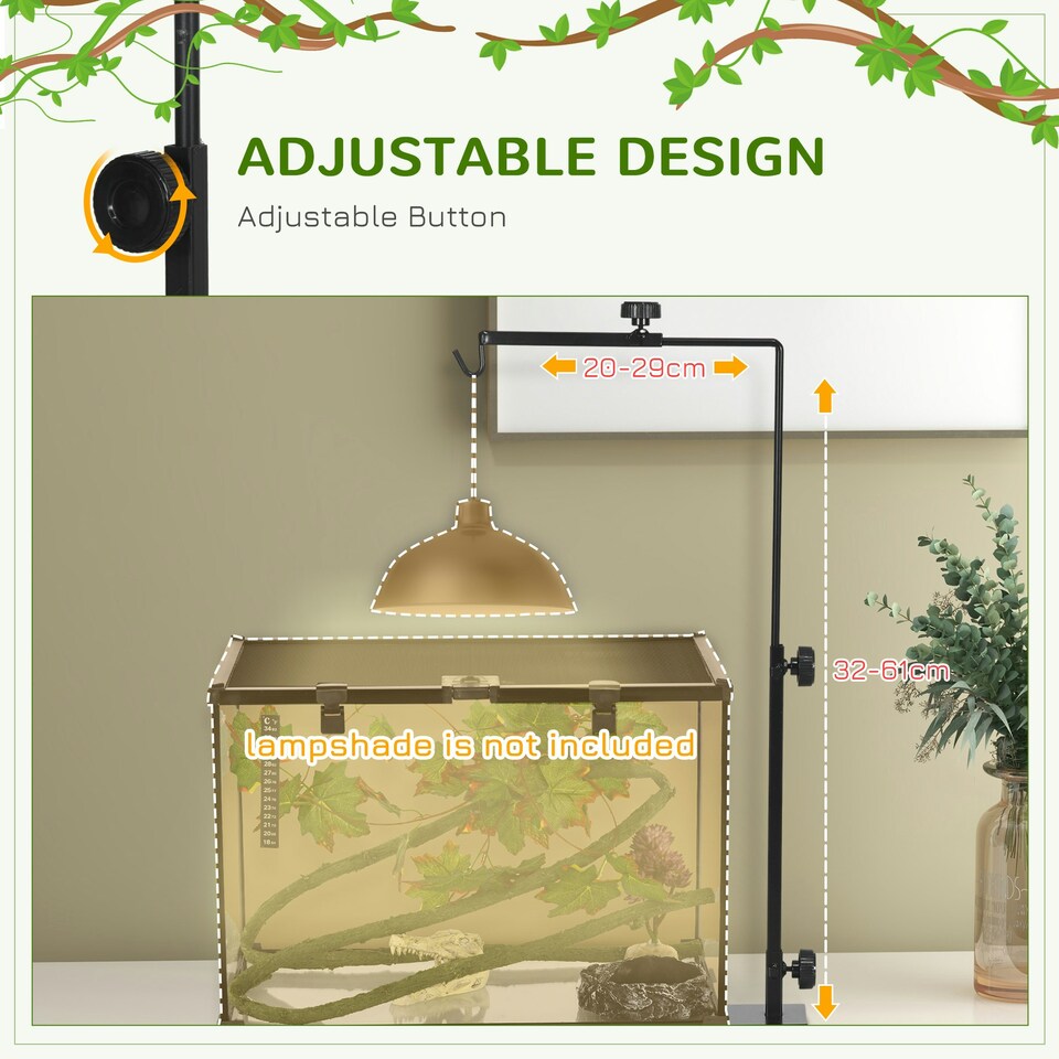 image 1 of PawHut Reptile Lamp Stand, Adjustable Lamp Holder with Hook Hanging Base