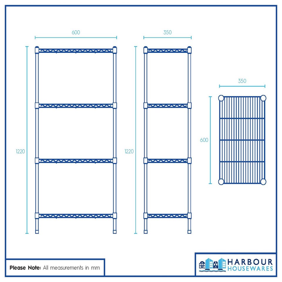 image 1 of Harbour Housewares Adjustable Wire Shelving Unit - 4 Tier - Black