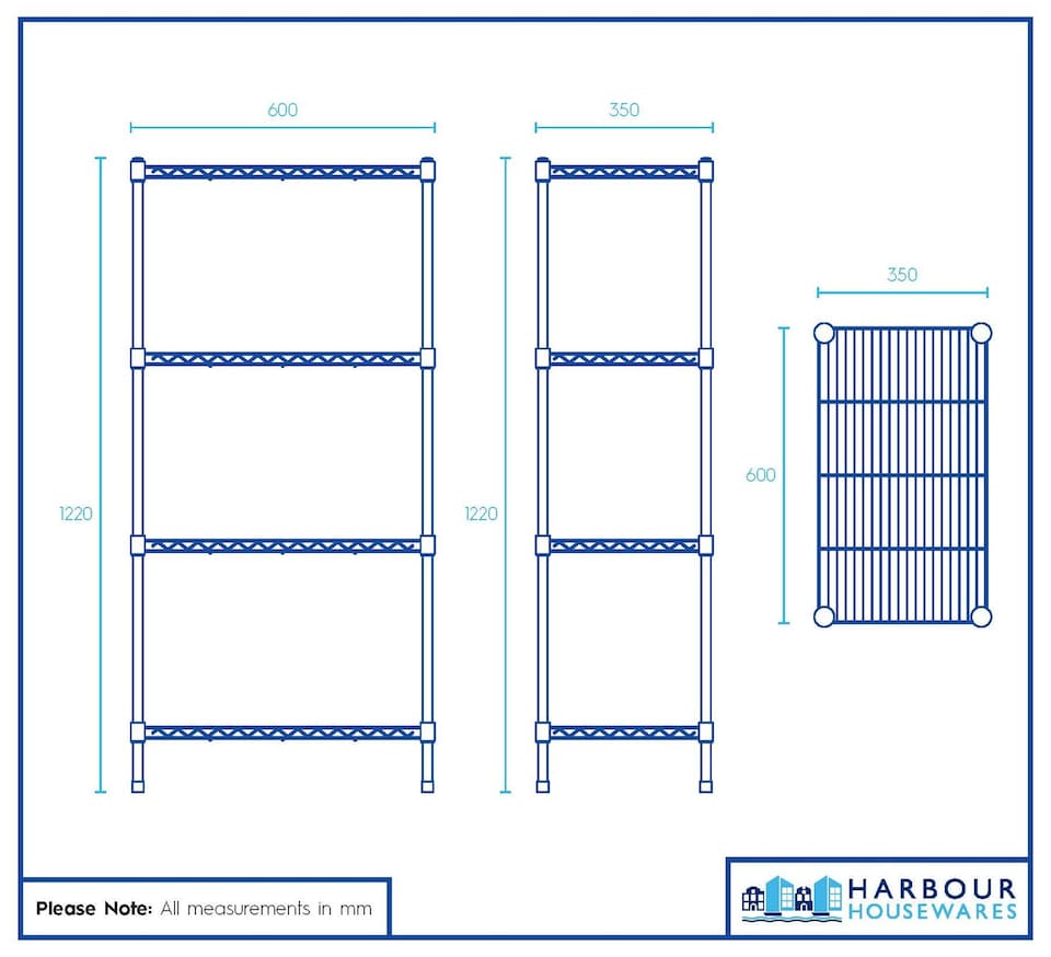 image 1 of Harbour Housewares Adjustable Wire Shelving Unit - 4 Tier - Black
