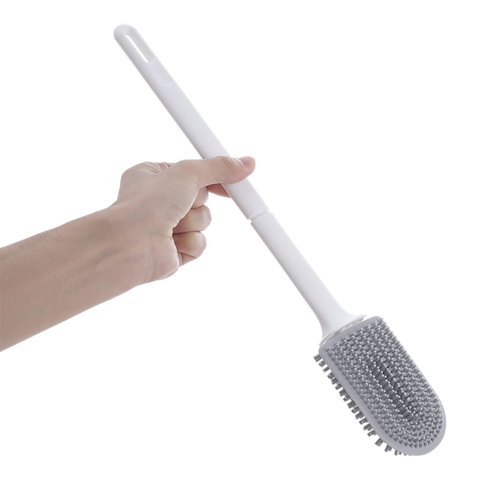 image 1 of Living and Home Flexible Silicone Toilet Brush and Holder | White