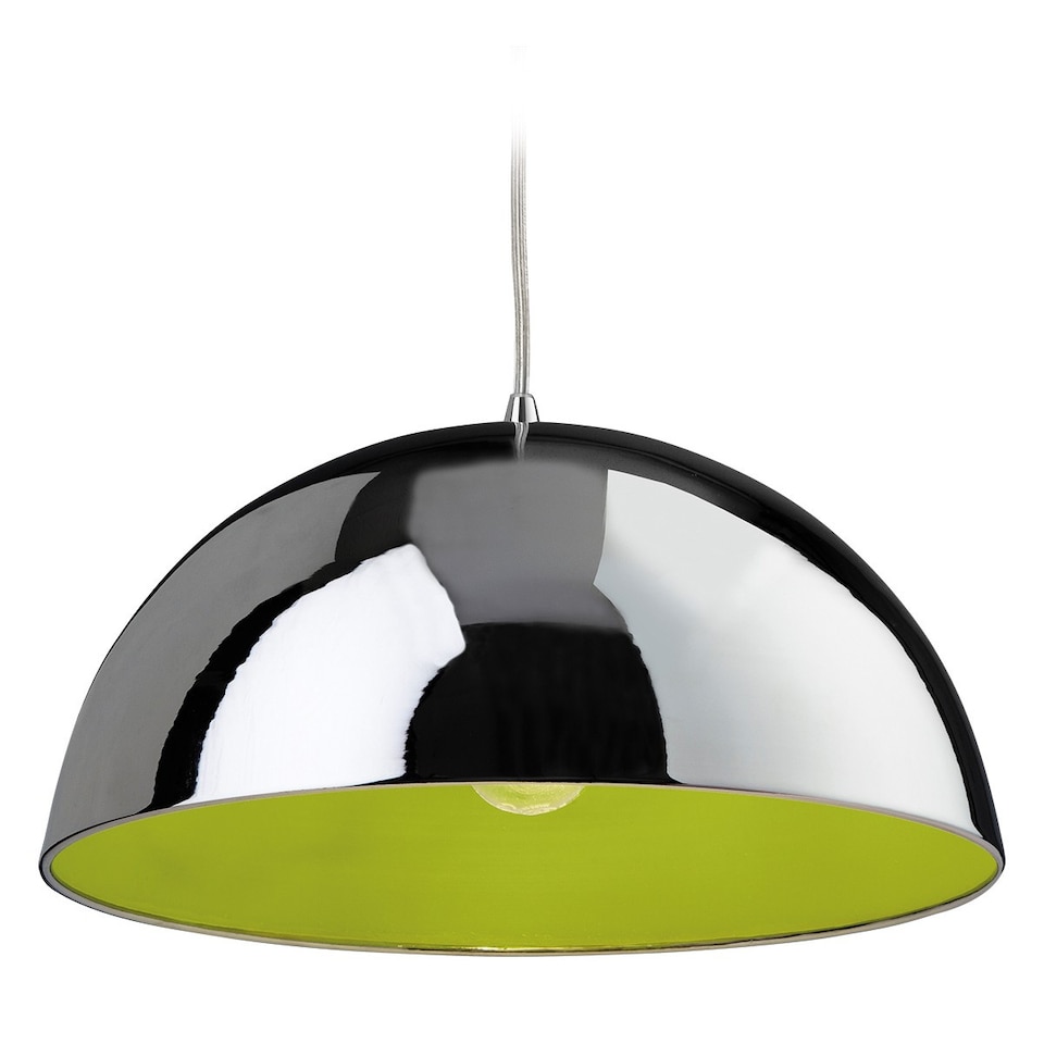 Bistro 1 Light Dome Ceiling Pendant Chrome, Green Inside, E27