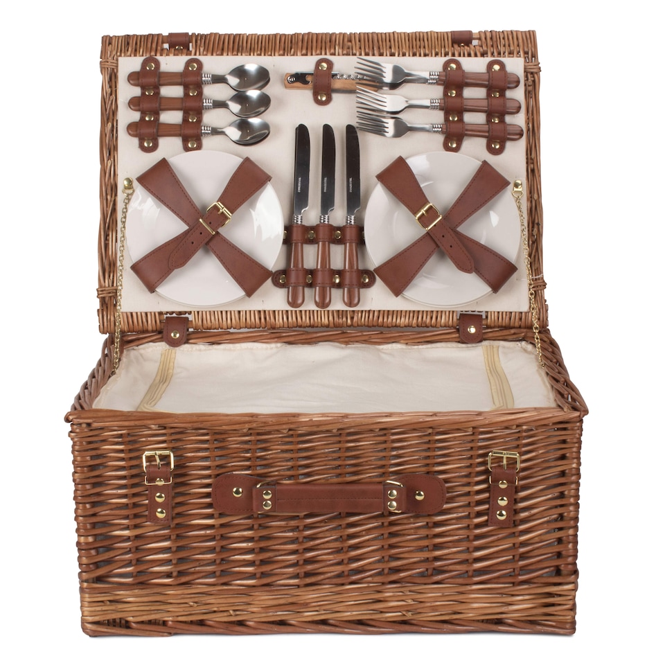 image 1 of 6 Person Classic Wicker Fitted Picnic Basket