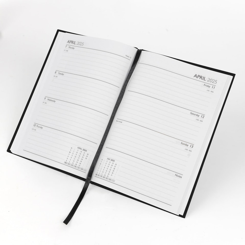 image 1 of 2027 Diary A5 Week to View - Hardback Planner Organiser with Ribbon Bookmark - Weekly Appointment Journal Notebook (Black) | Black | Black