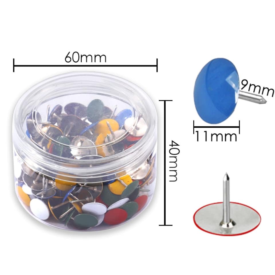 image 1 of Tub of 200 Assorted Colour Metal Thumbtacks 11mm
