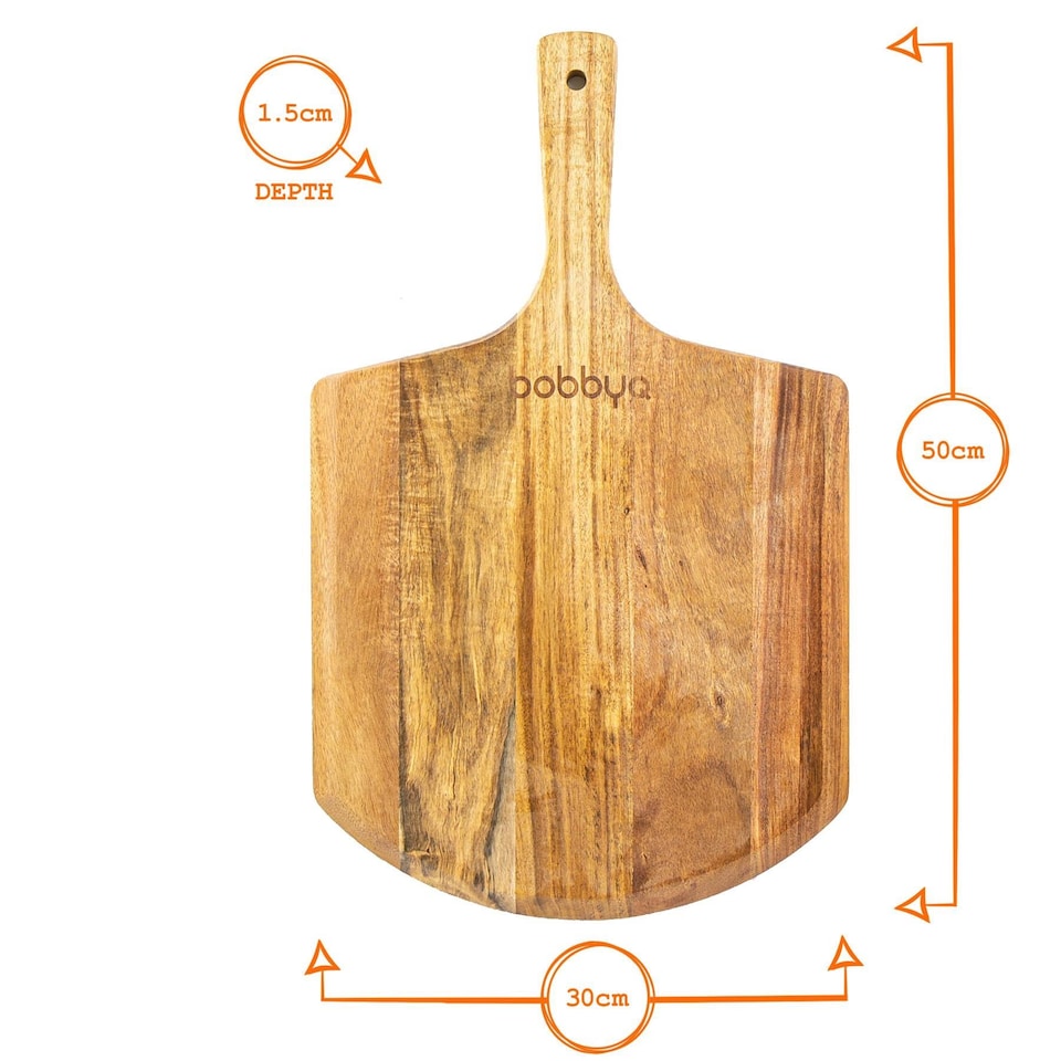 image 1 of BobbyQ 30cm Wooden Pizza Peel - Large Food Board Serving Transfer Platter with Paddle Handle