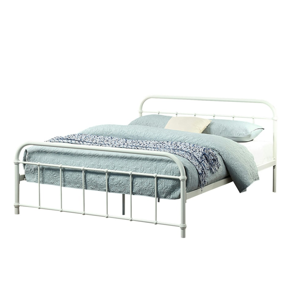 image 1 of Tewin Vintage Hospital Style White Metal Bed Frame (King) | White | White | King