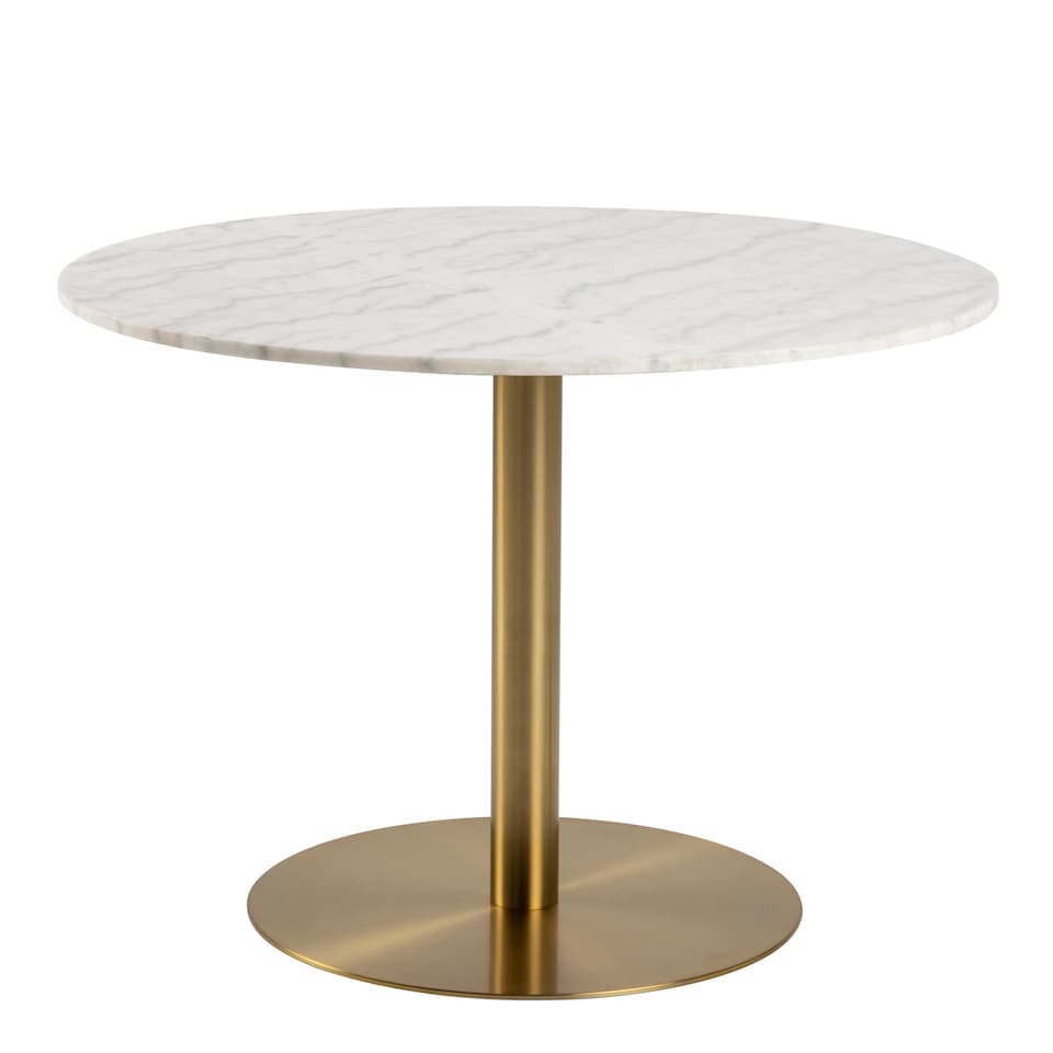 image 1 of Corby Round Dining Table with White Polished Marble Top & Gold Base