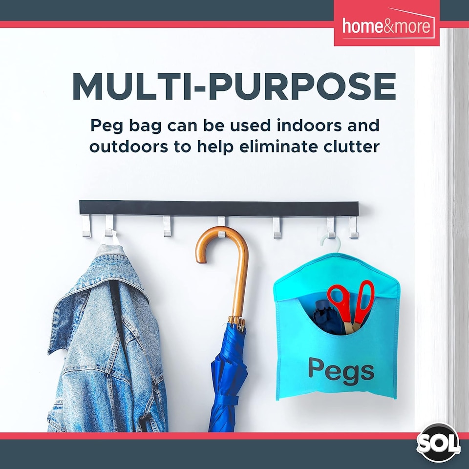 image 1 of 2pk Hanging Peg Bags 39×28cm – Clothes Clip Holders with Hanger, Washable Double-Stitched Reusable Laundry Organisers for Washing Lines